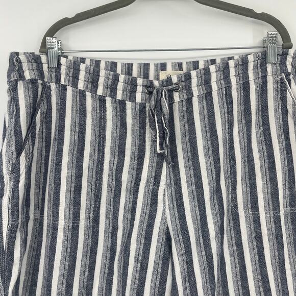 Per Se Linen Blend Crop Womens Pants Sz 2X Nautical Resort Comfy Blue Striped - Picture 2 of 7